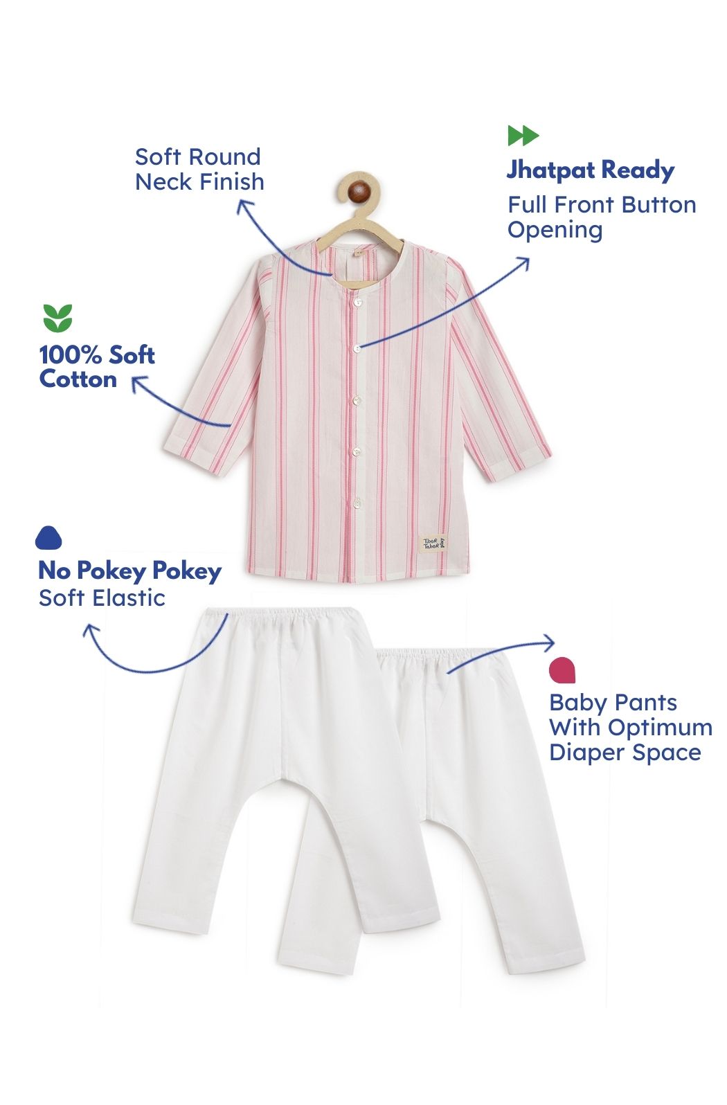 Pink Stripes Baby Kurta Set - Image 3