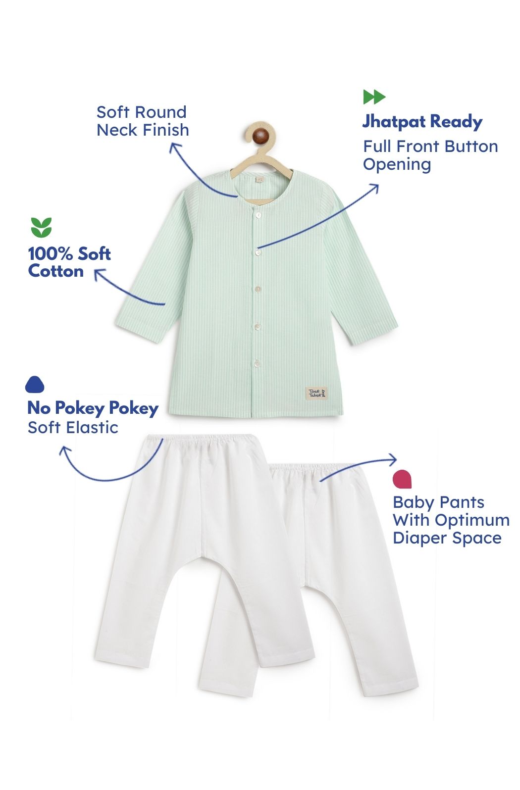 Mint Stripes Baby Kurta Set - Image 3