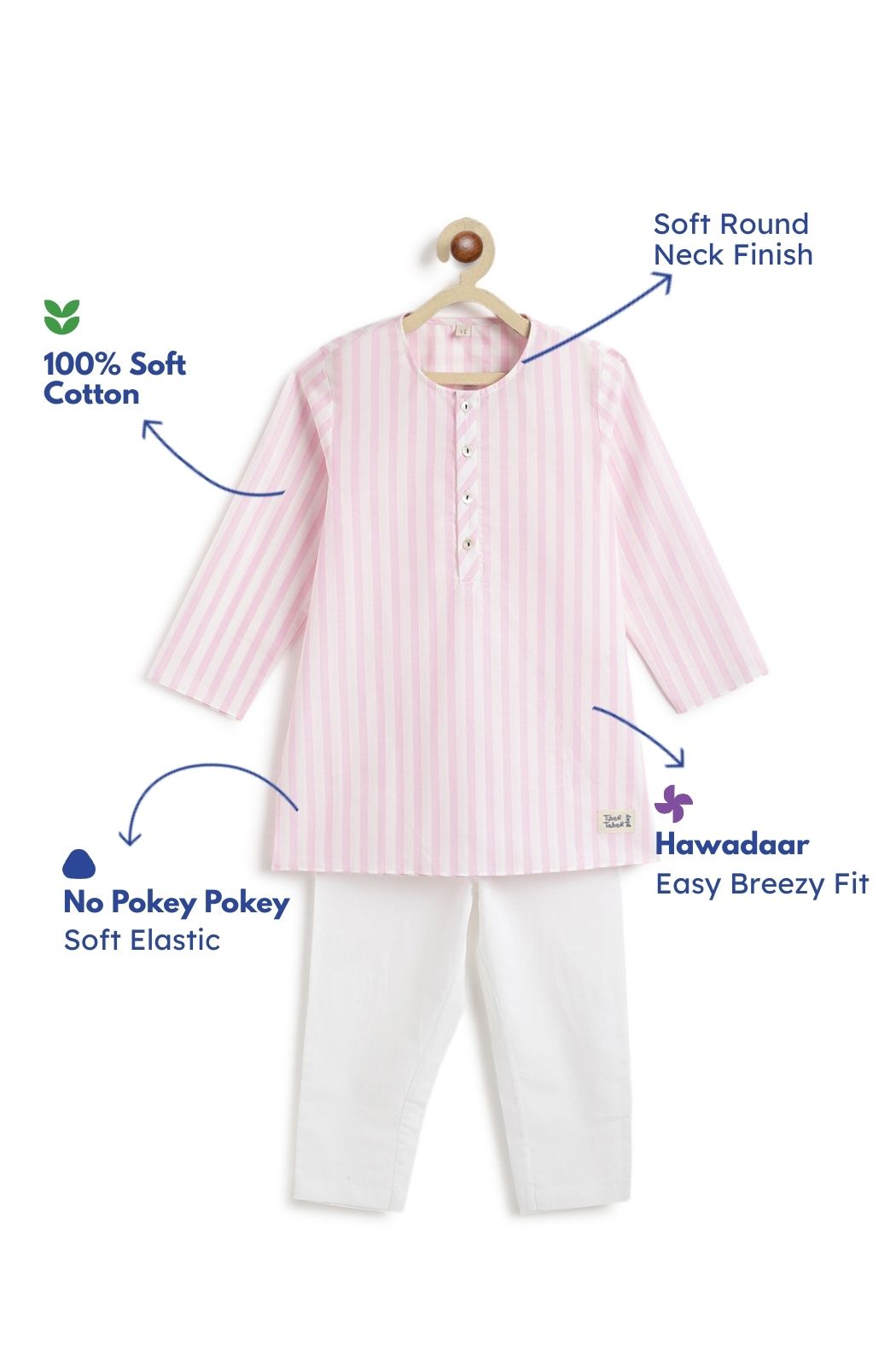 Blush Pink Stripes Boy Kurta Set - Image 3