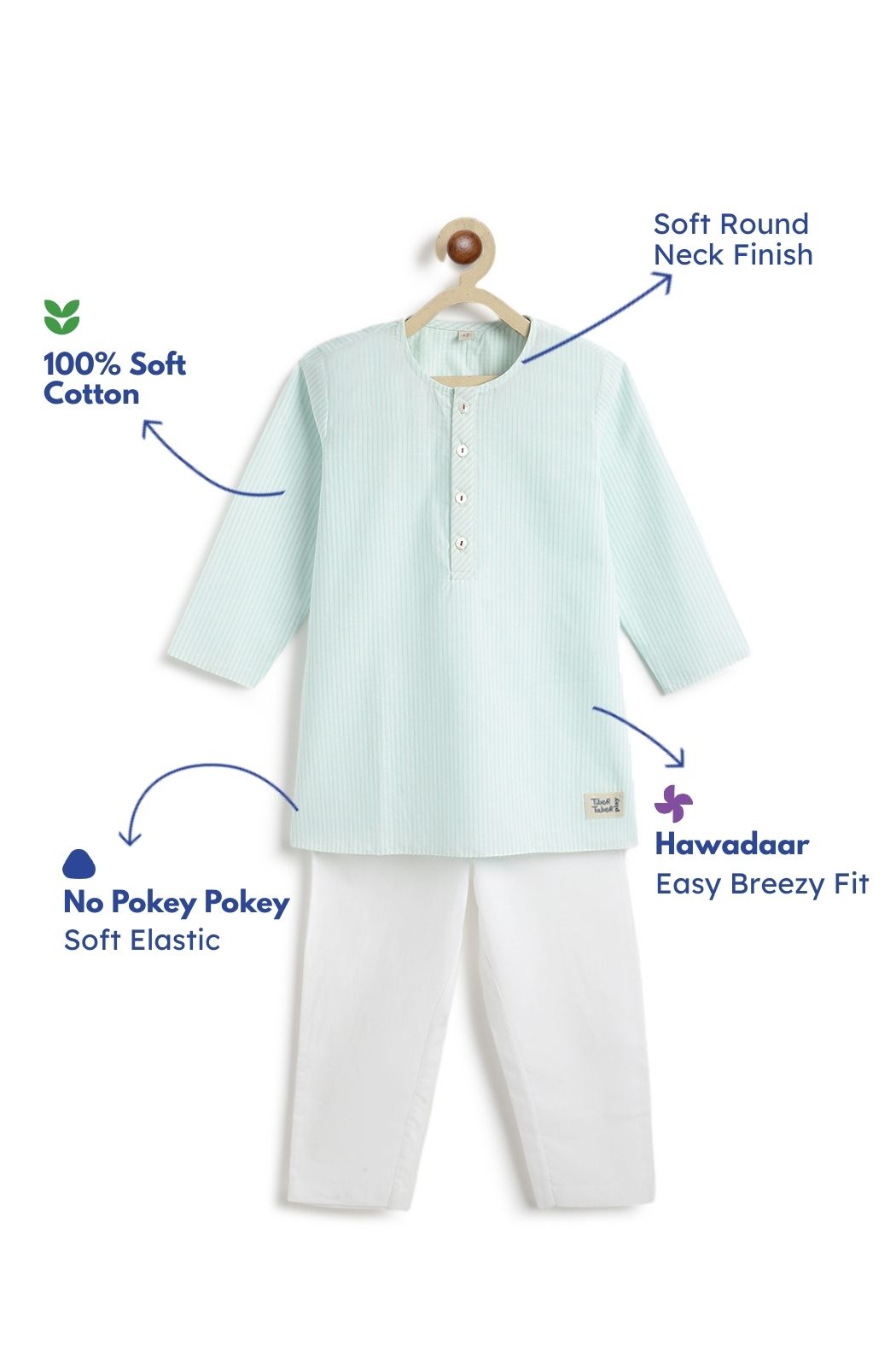 Mint Stripes Boy Kurta Set - Image 3