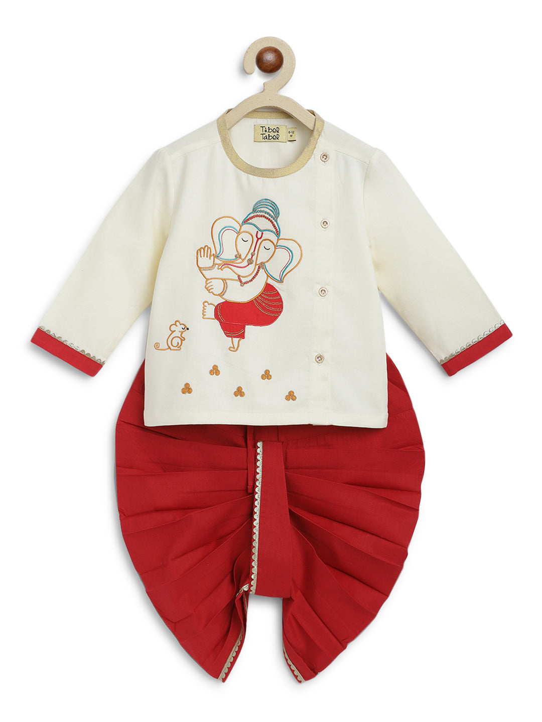 Baby Boy Ganesha Dhoti Set - Cream