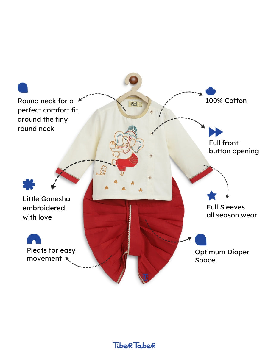 Baby Boy Ganesha Dhoti Set - Cream - Image 3