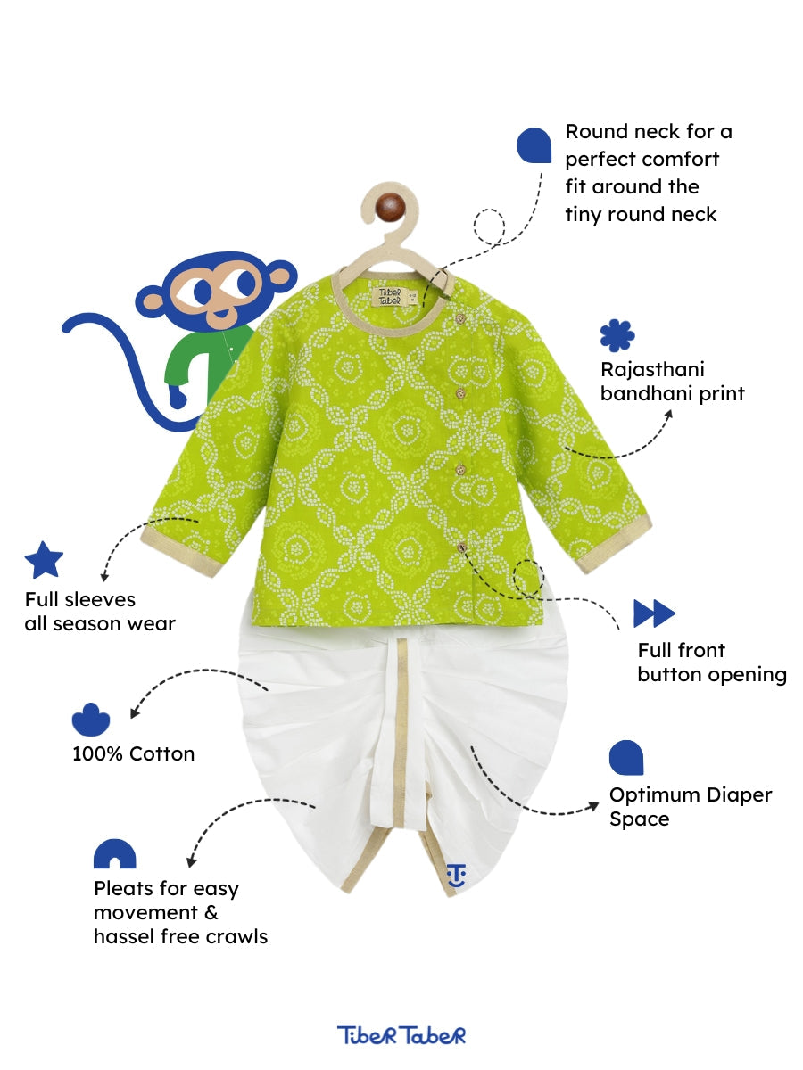 Mini Maharaj Dhoti Kurta Set - Green