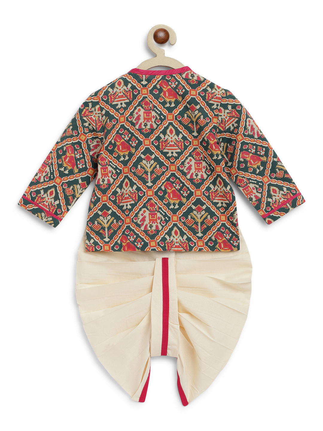 Baby Boy Patola Print Cotton Dhoti Kurta Set - Green - Image 7