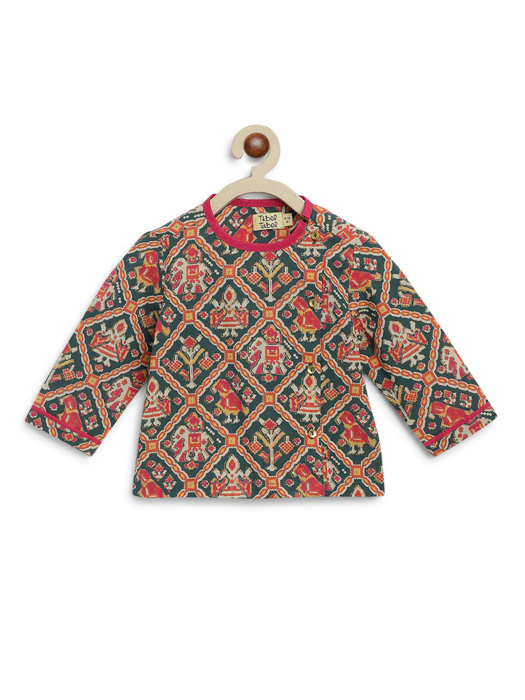 Baby Boy Patola Print Cotton Dhoti Kurta Set - Green - Image 8