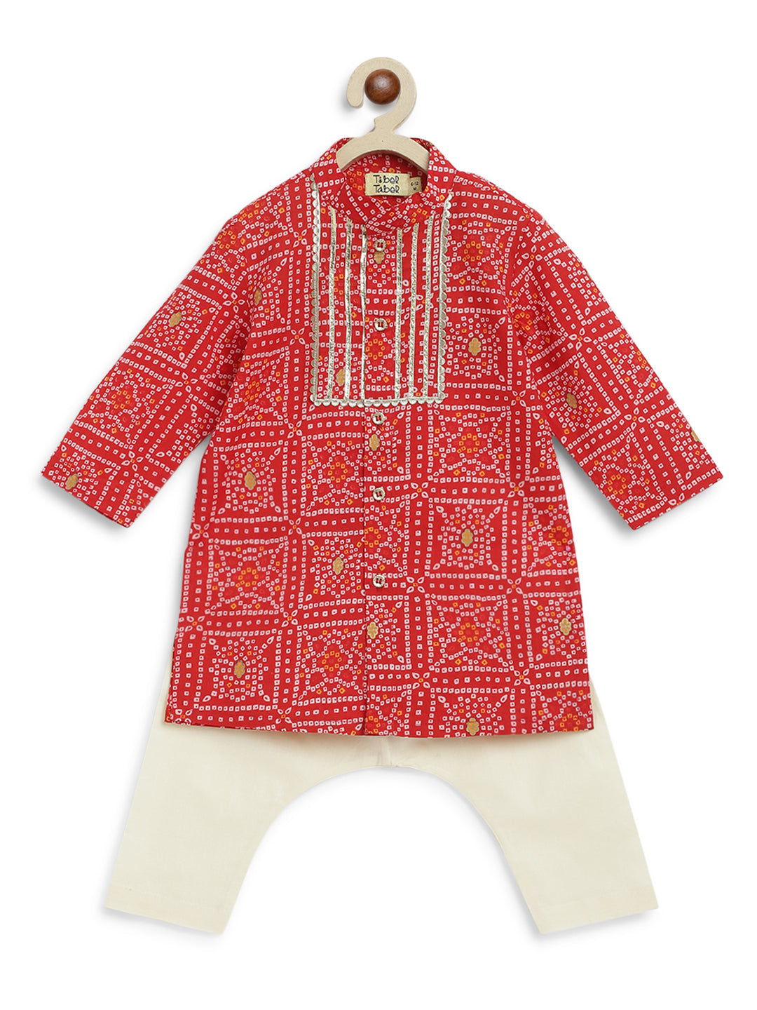 Baby Boy Bandhani Print Cotton Kurta Set - Red - Image 6