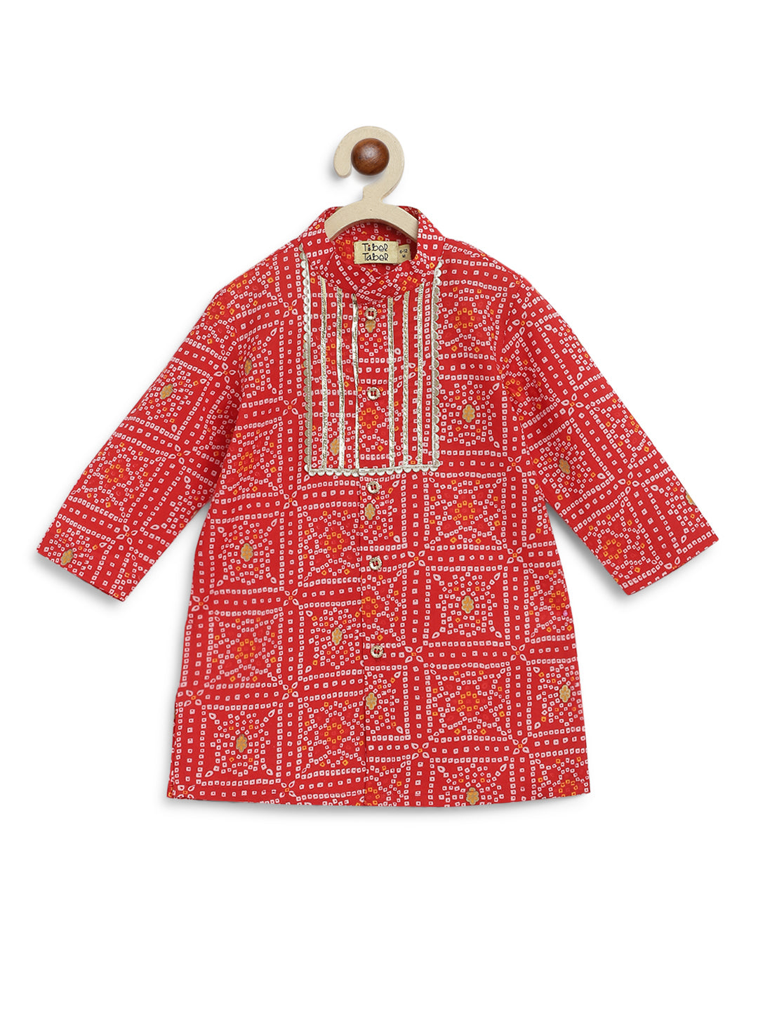 Baby Boy Bandhani Print Cotton Kurta Set - Red