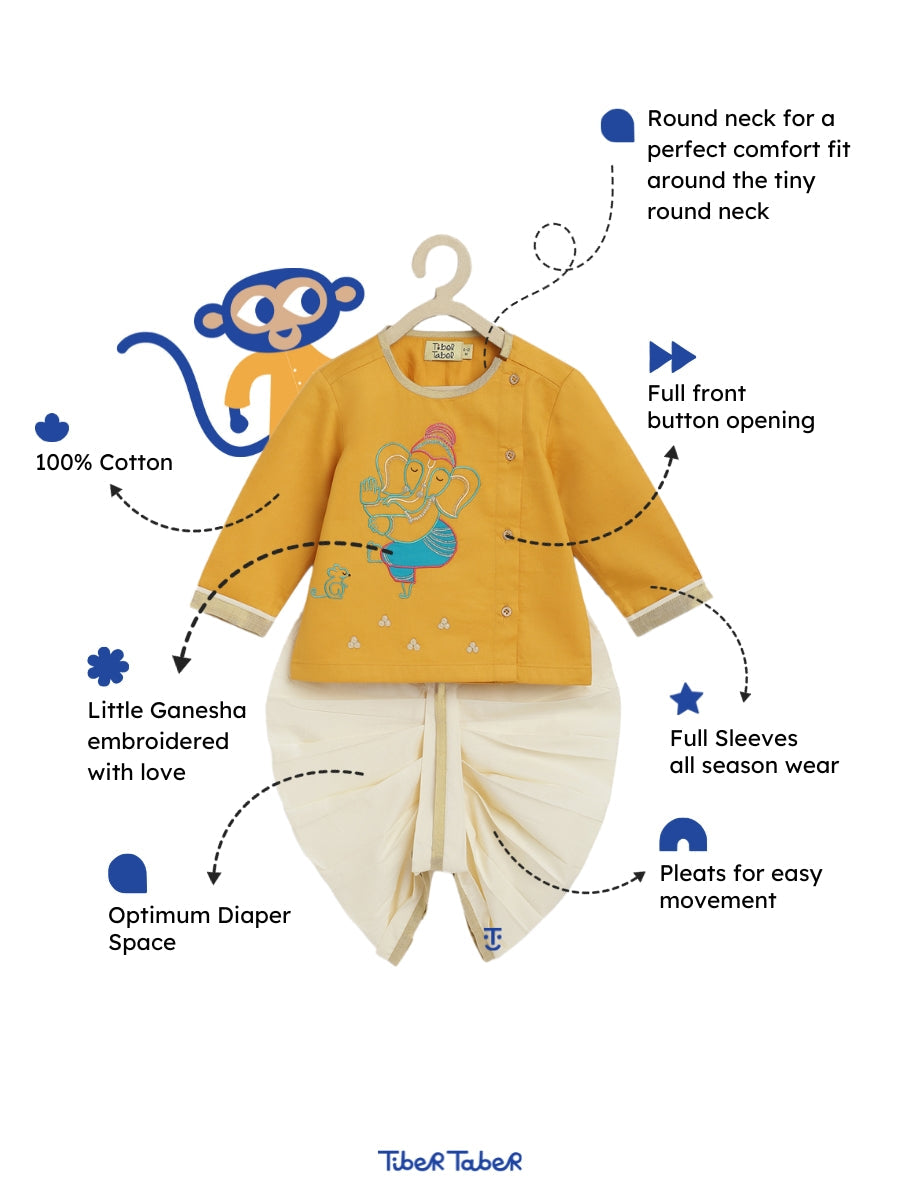 Baby Boy Ganesha Dhoti Set - Yellow - Image 4