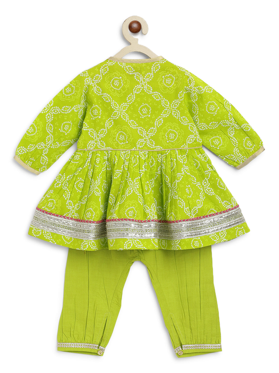 Baby Girl Bandhani Angrakha Suit Set - Green - Image 5