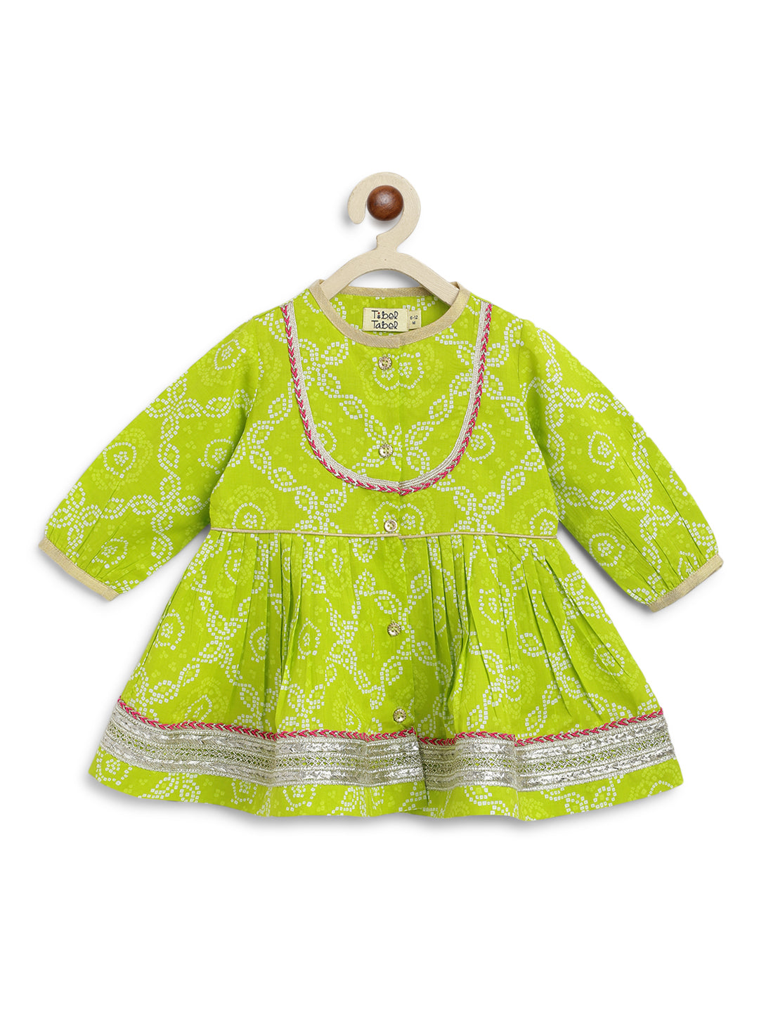Baby Girl Bandhani Angrakha Suit Set - Green