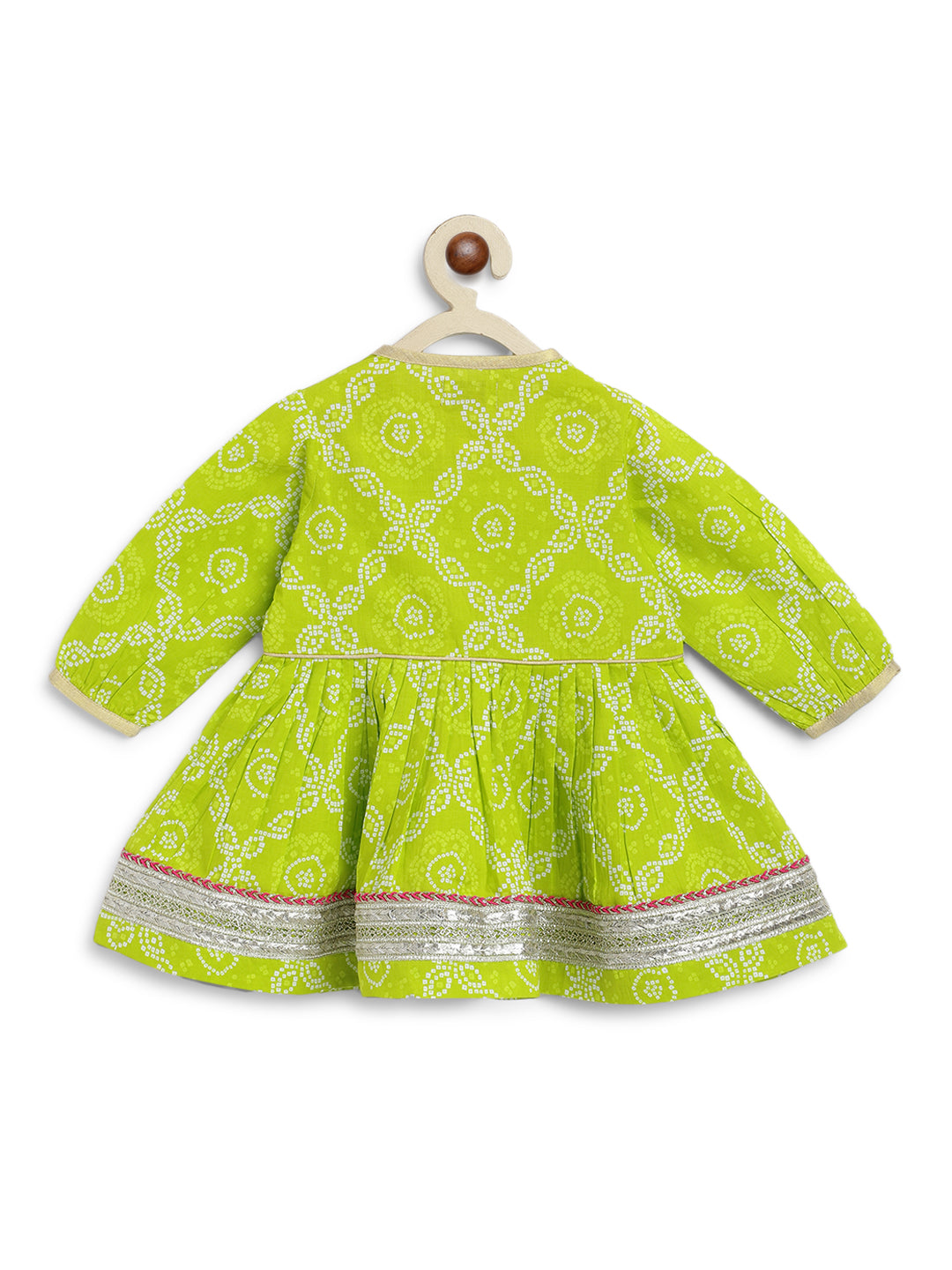 Baby Girl Bandhani Angrakha Suit Set - Green