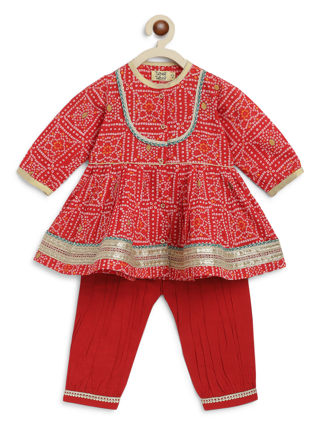 Baby Bandhani Angrakha Set - Red - Image 2