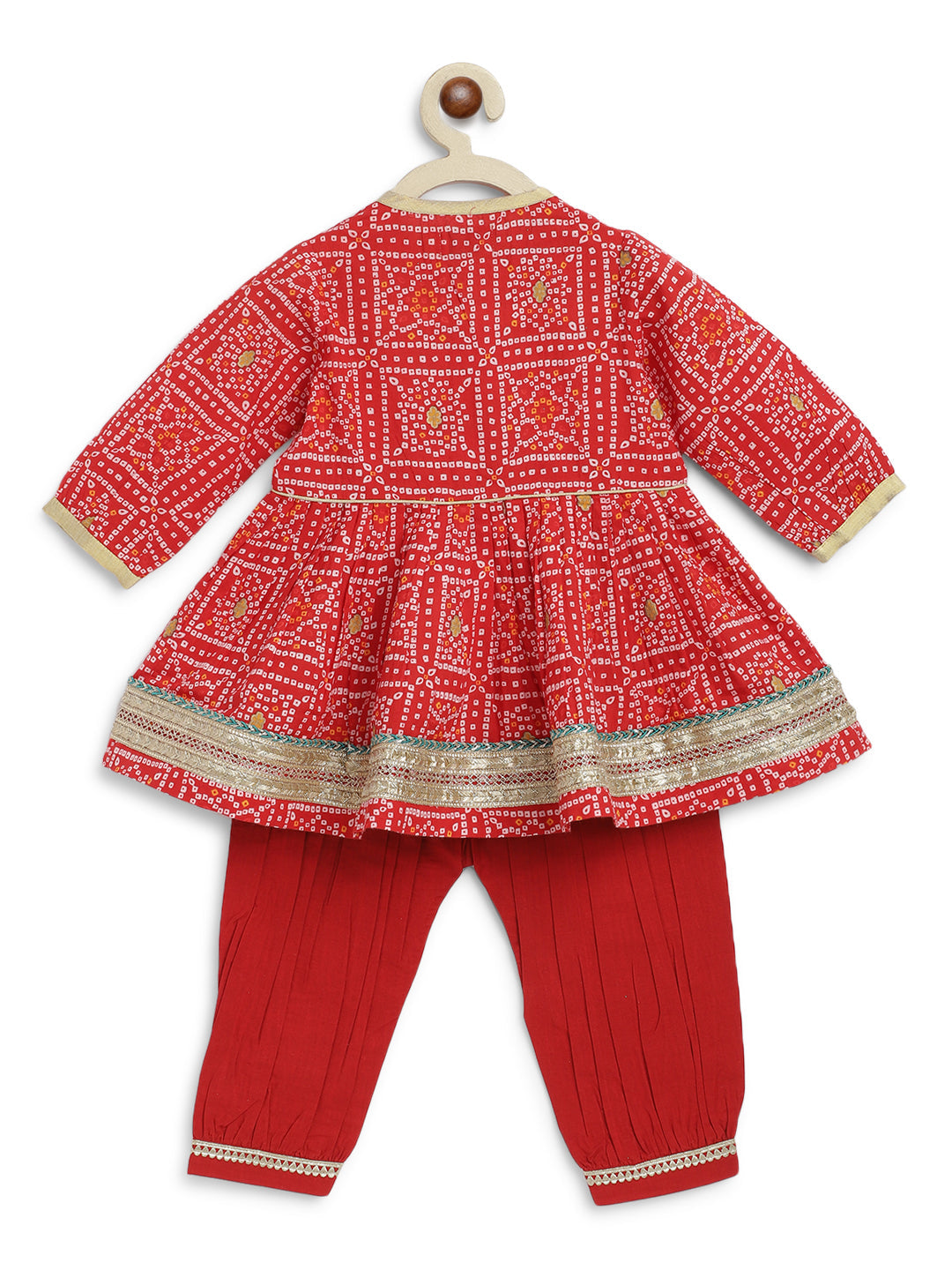 Baby Bandhani Angrakha Set - Red