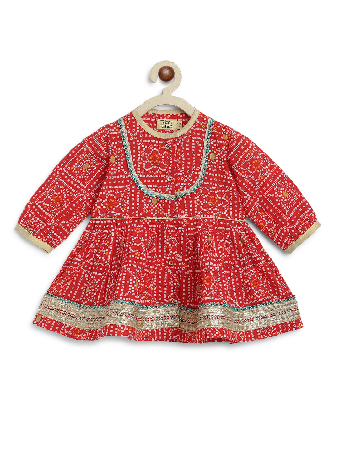 Baby Bandhani Angrakha Set - Red - Image 6