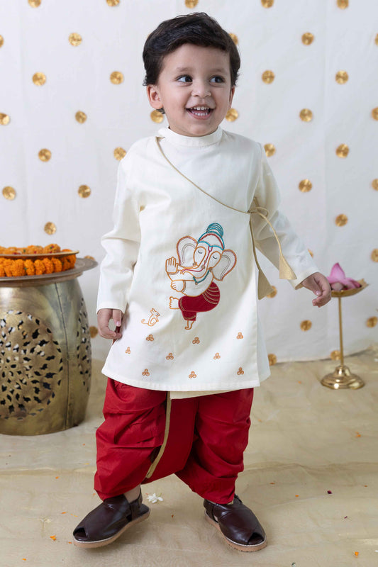 Boy Ganesha Kurta Set - Cream