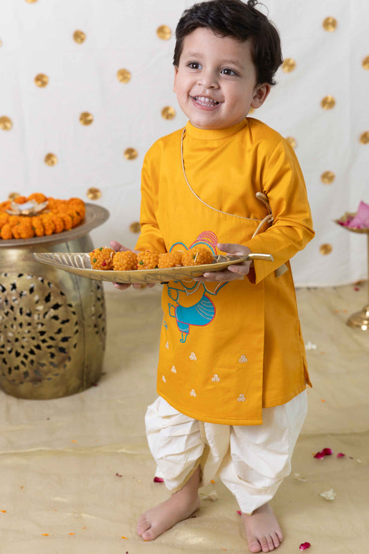 Boy Ganesha Kurta Set - Yellow