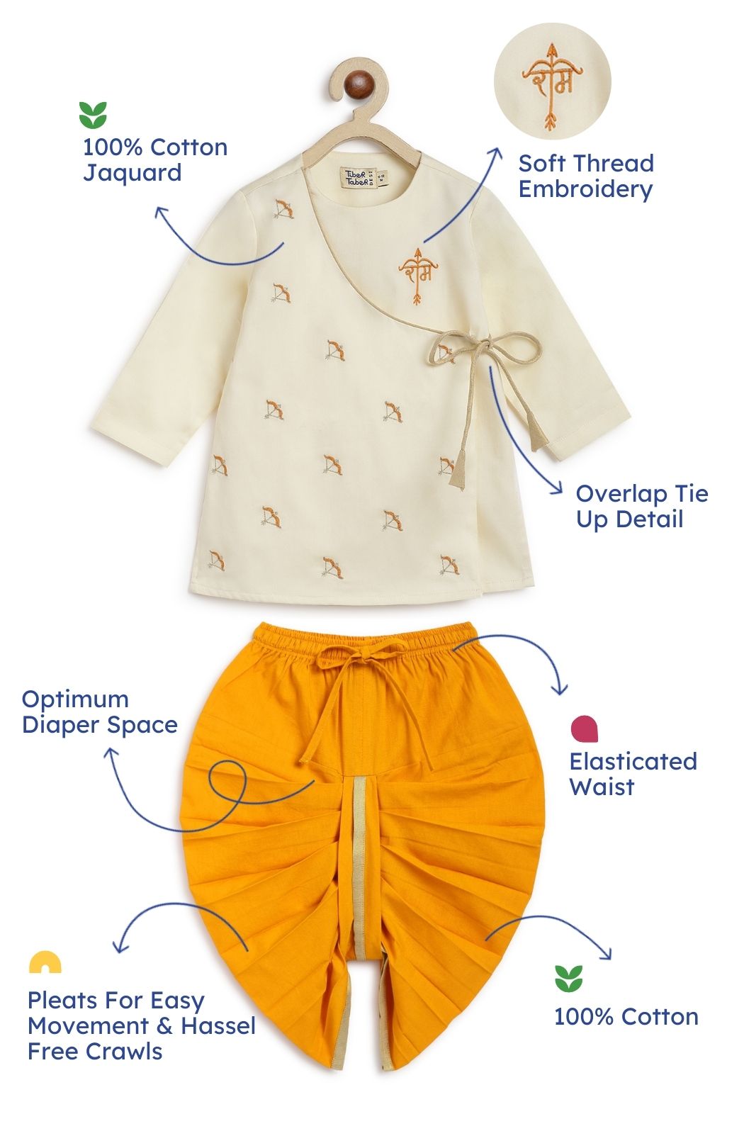 Divine Bow Dhoti Kurta Set - Cream - Image 3