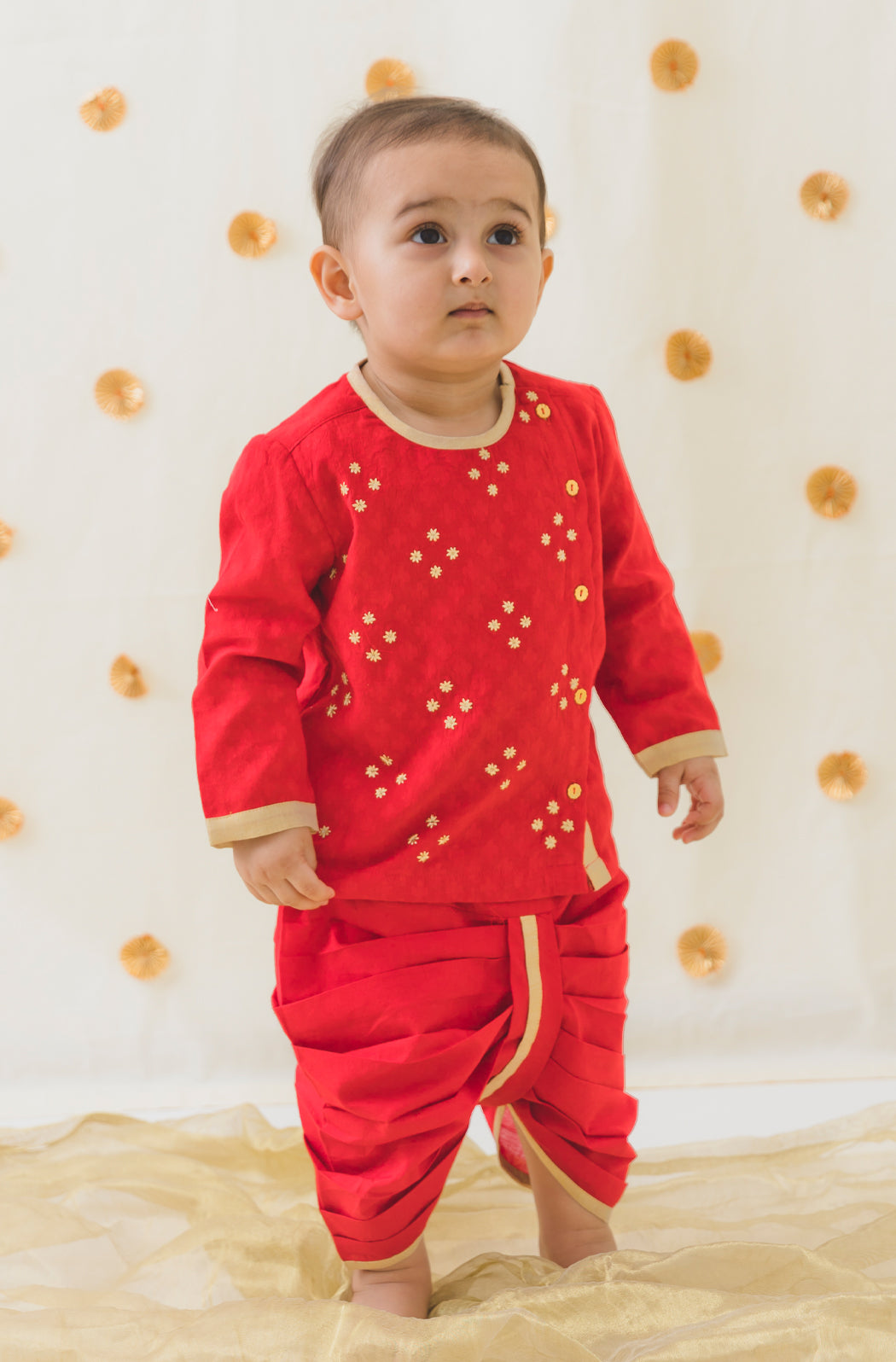 Zari Dhoti Kurta Set - Red - Eco-friendly - Sama Homes