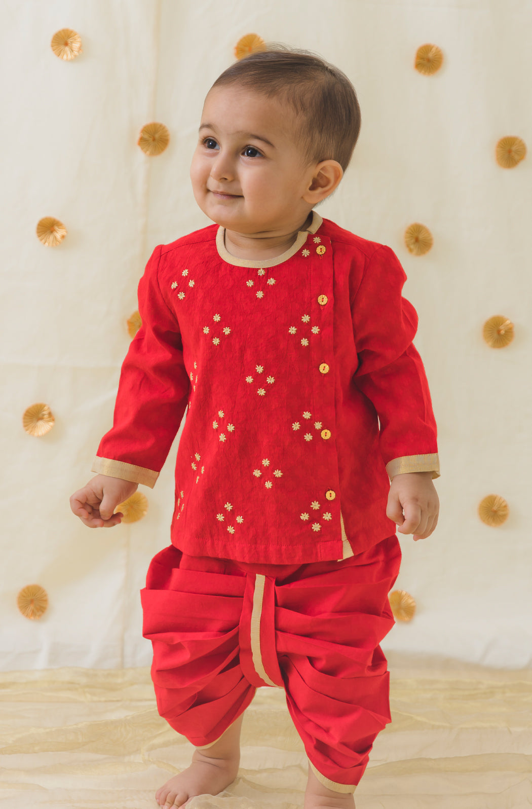 Zari Dhoti Kurta Set - Red