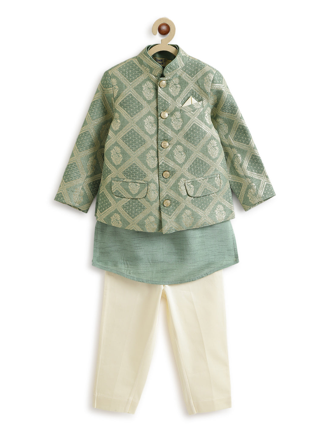 Riwayat Brocade Bandhgala Set -Green - Image 2