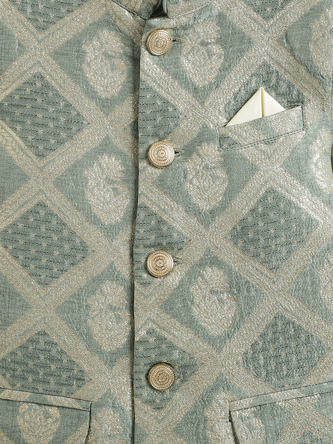 Riwayat Brocade Bandhgala Set -Green - Image 7