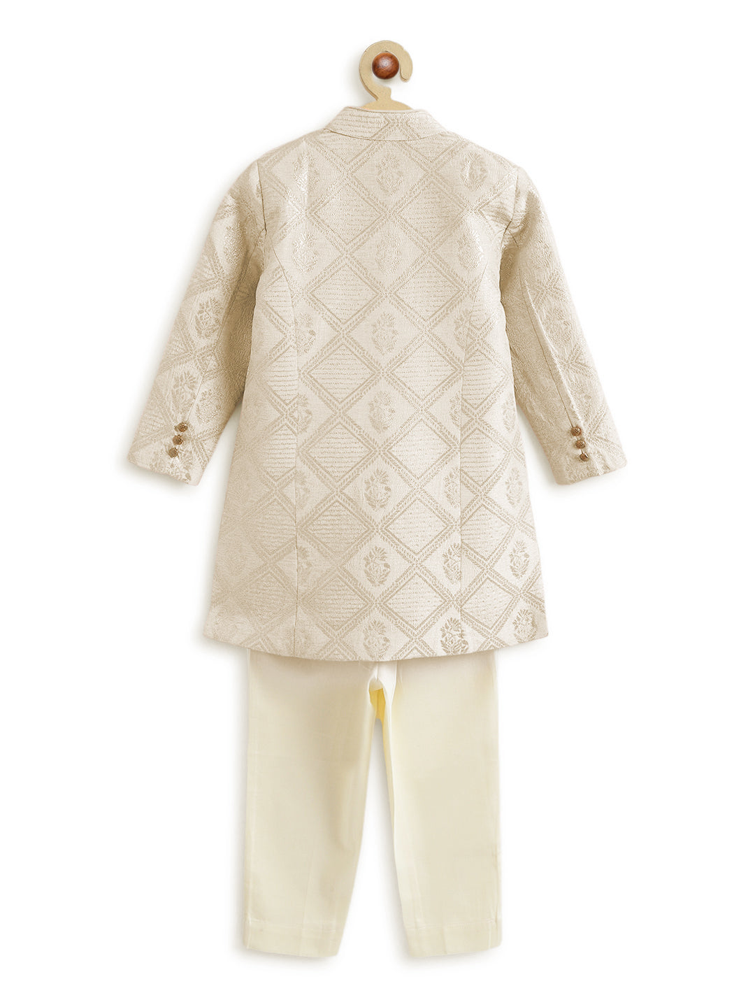 Khwabeeda Brocade Sherwani Set - Cream - Image 4