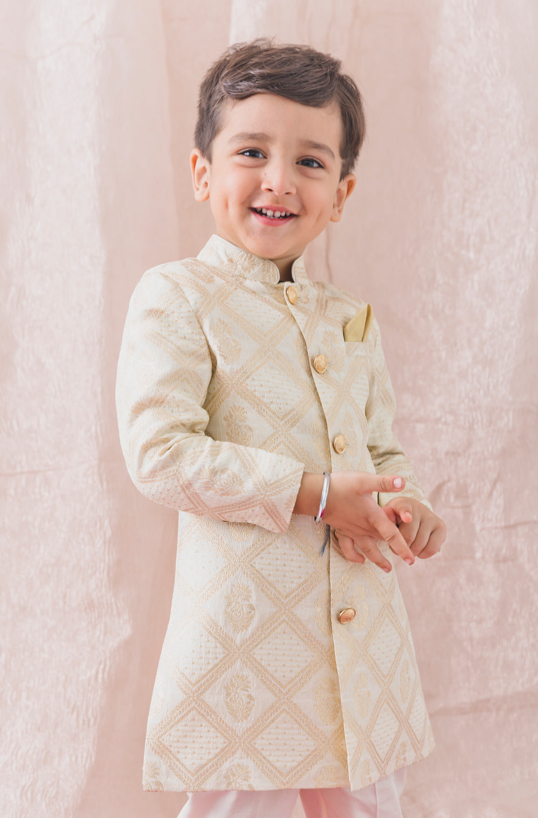 Khwabeeda Brocade Sherwani Set - Cream - Image 5