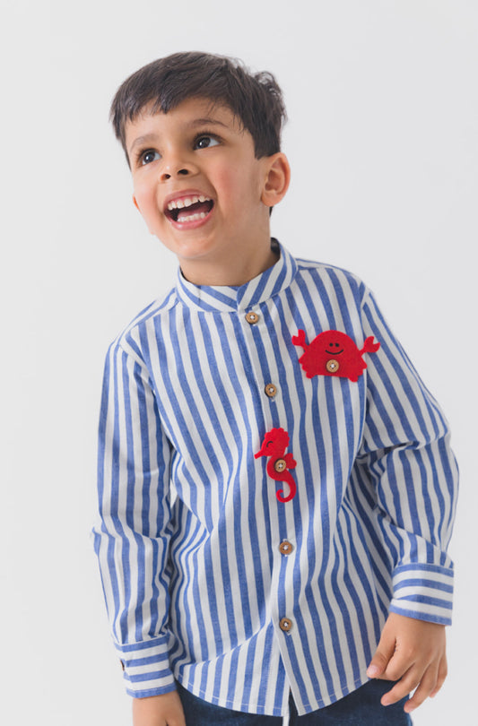 Sea Horse Stripes Shirt - Blue