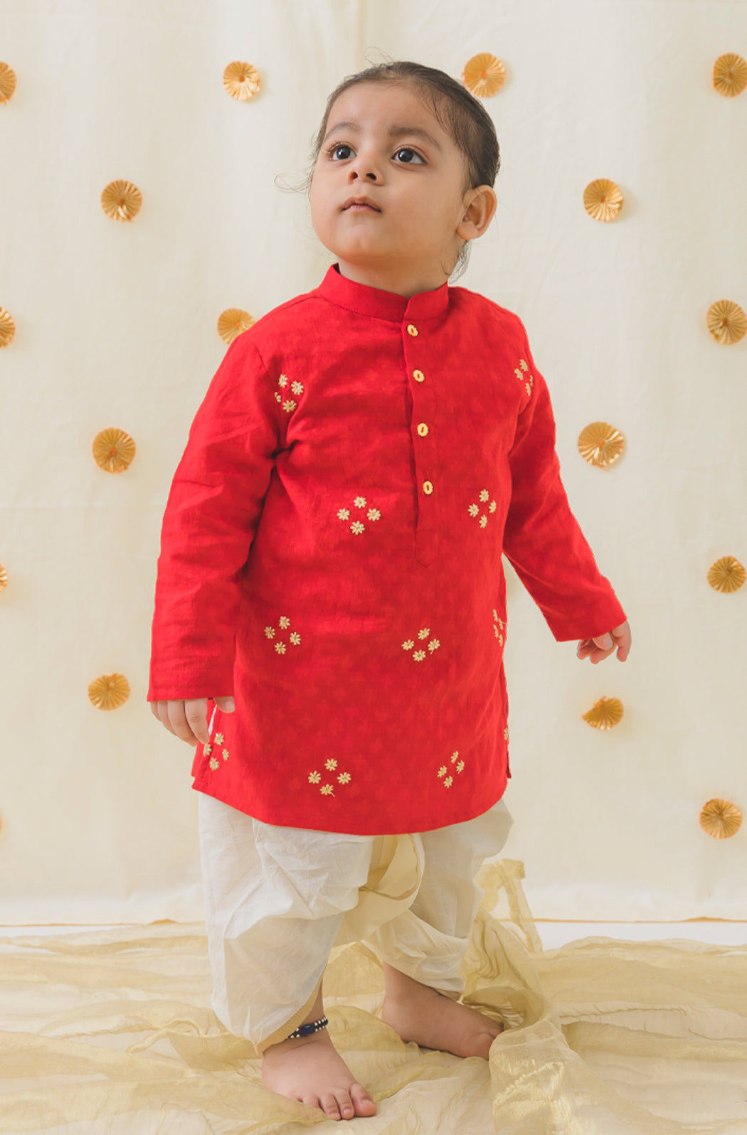 Classic Zari Dhoti Kurta Set - Red - Eco-friendly - Sama Homes