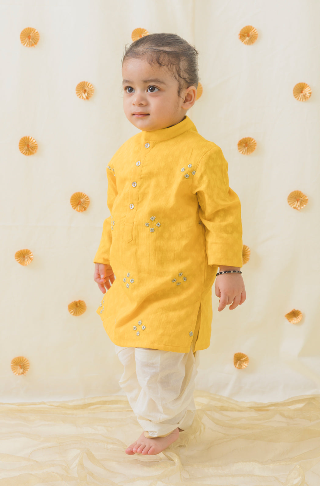 Classic Zari Dhoti Kurta Set - Yellow - Eco-friendly - Sama Homes