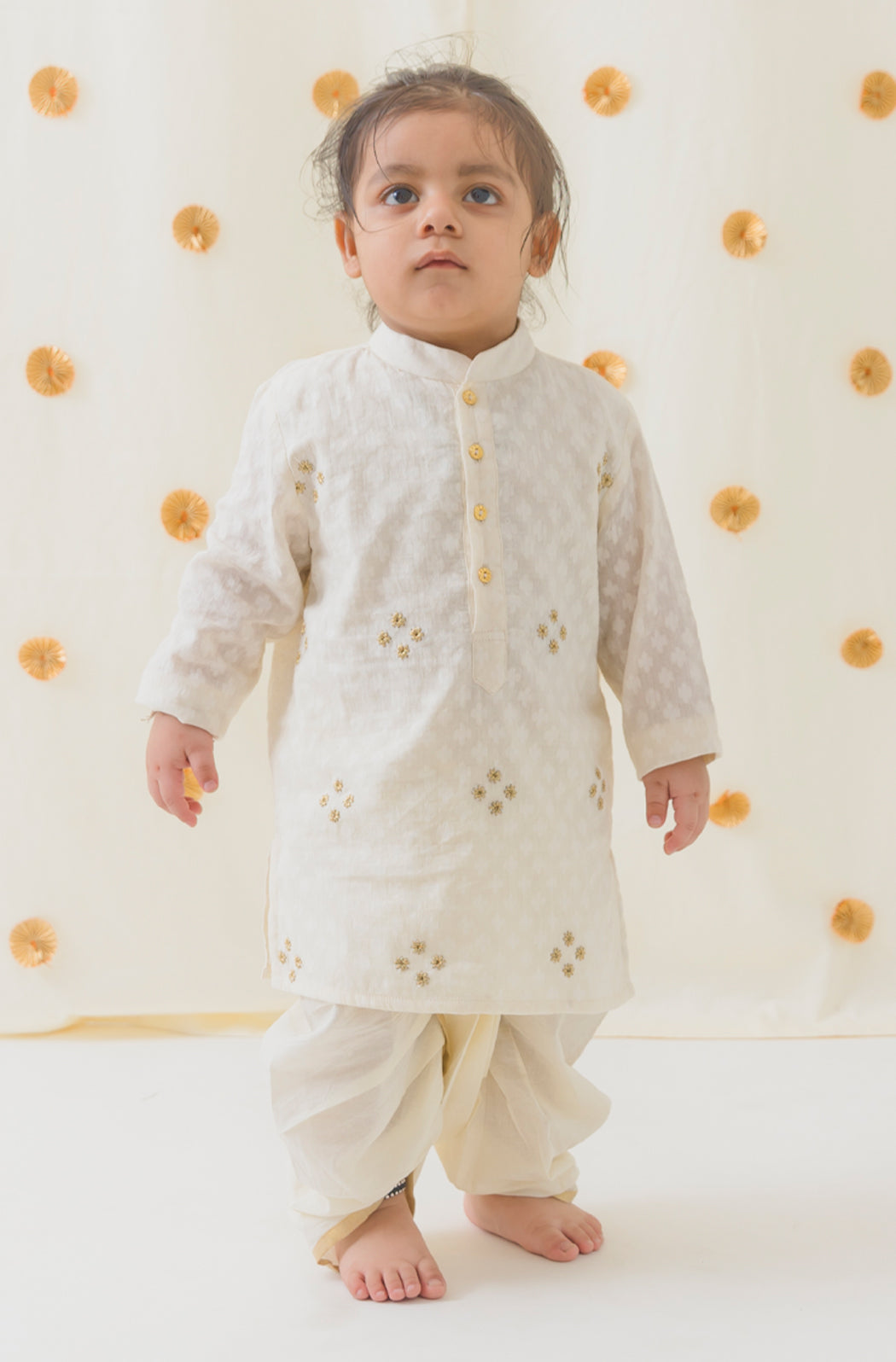 Classic Zari Dhoti Kurta Set - Cream - Eco-friendly - Sama Homes