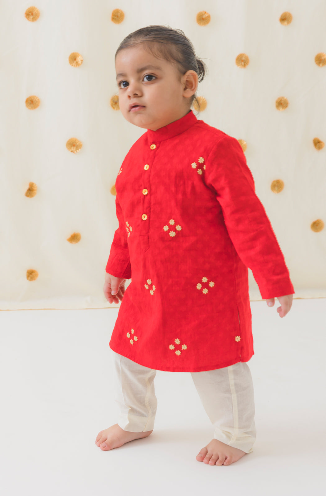 Classic Zari Kurta Pyjama Set - Red - Eco-friendly - Sama Homes