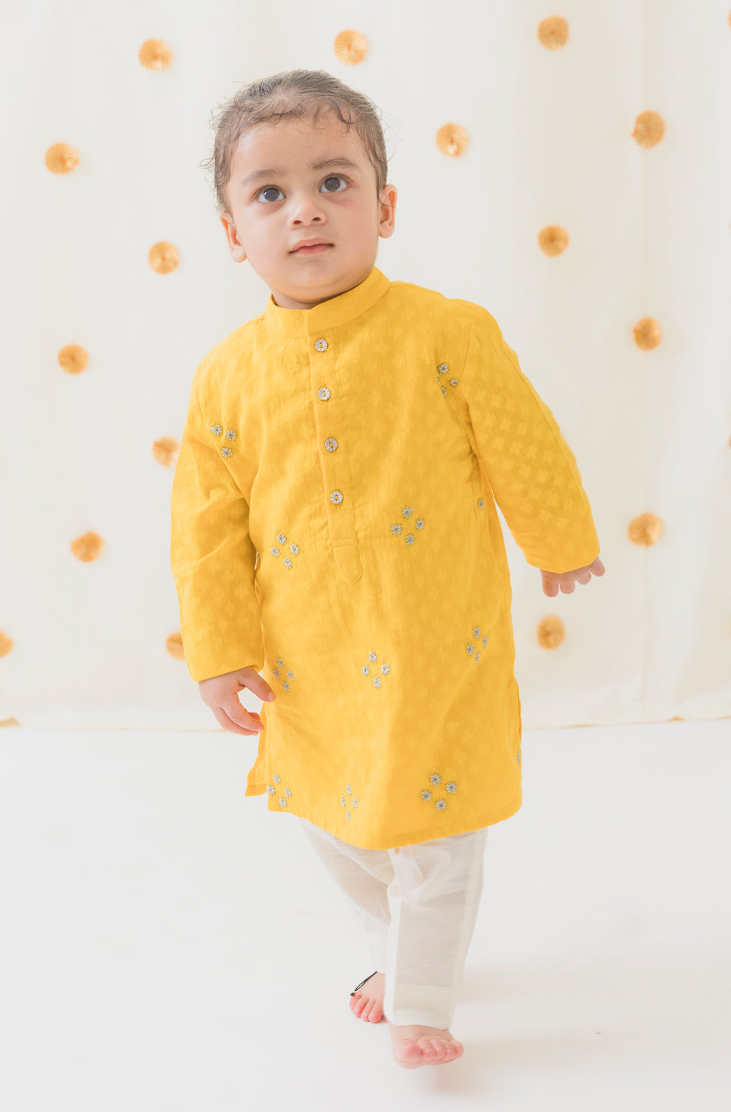 Classic Zari Kurta Pyjama Set - Yellow - Image 3