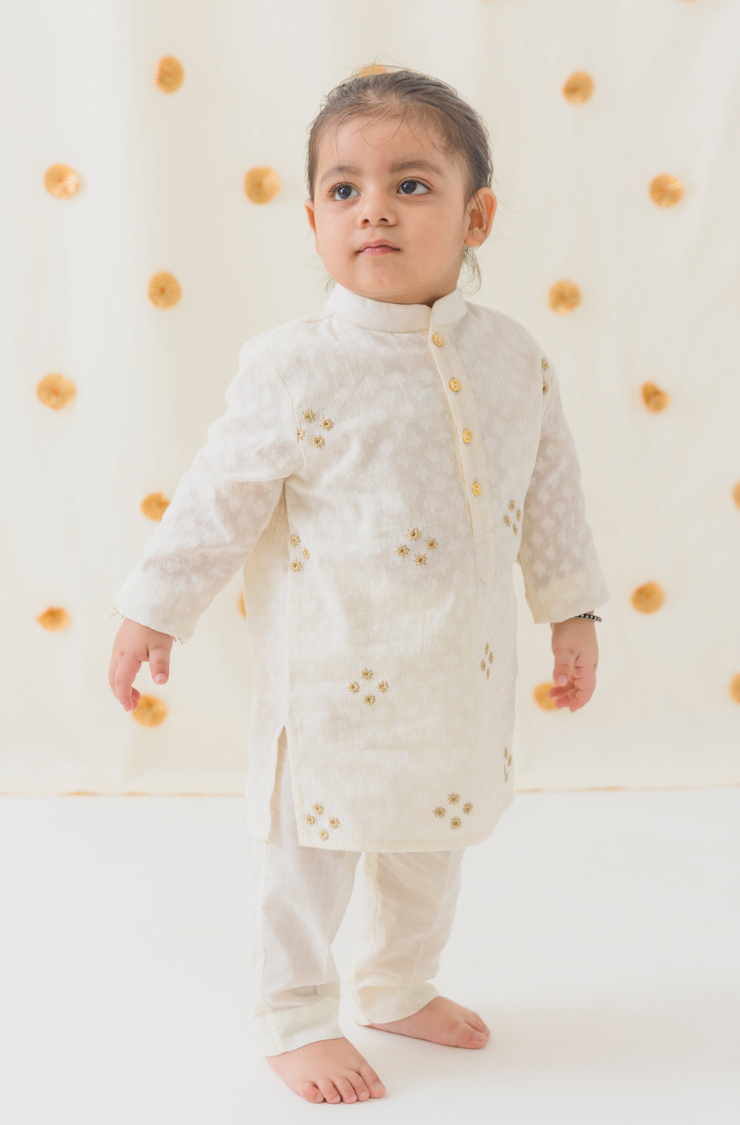 Classic Zari Kurta Pyjama Set - Cream - Eco-friendly - Sama Homes