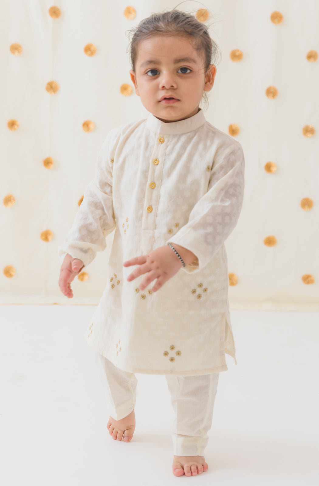 Classic Zari Kurta Pyjama Set - Cream