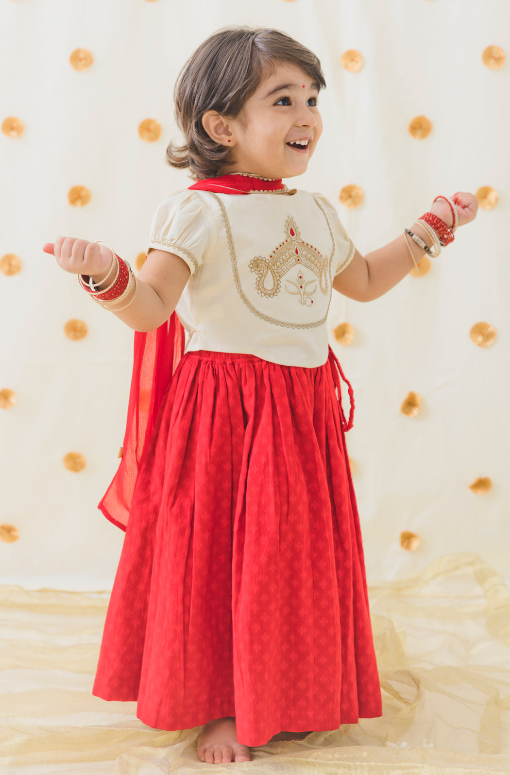 Devi Durga Lehenga Set - Red - Image 3