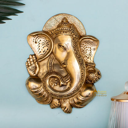 Unique Design Brass Ganesha Wall Hanging 10 Inch by vendor-unknown - Hindu Gods