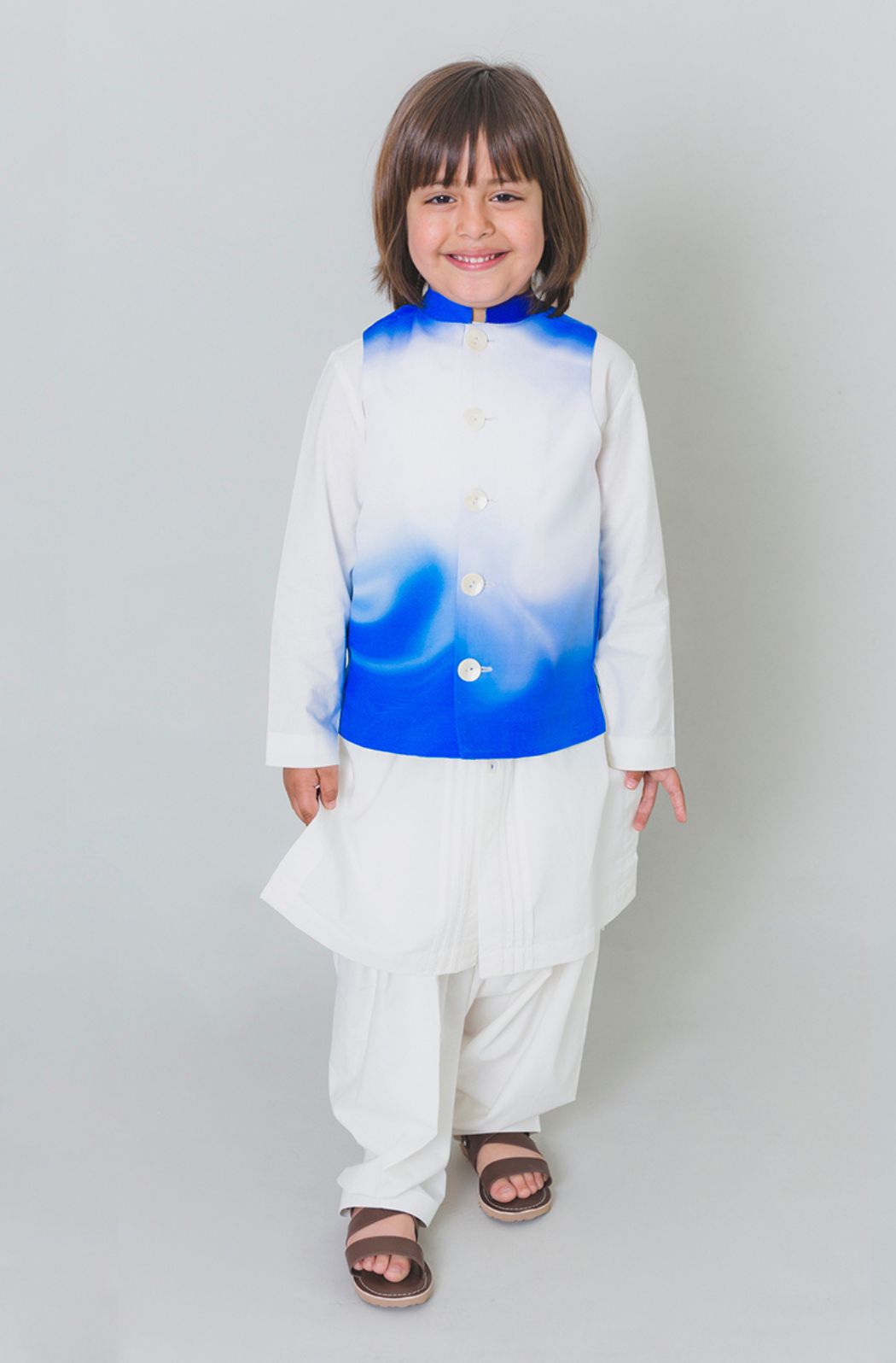 Boys Blue Marble Bundi Kurta Set
