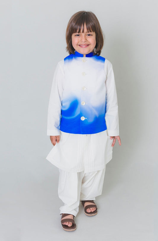 Boys Blue Marble Bundi Kurta Set