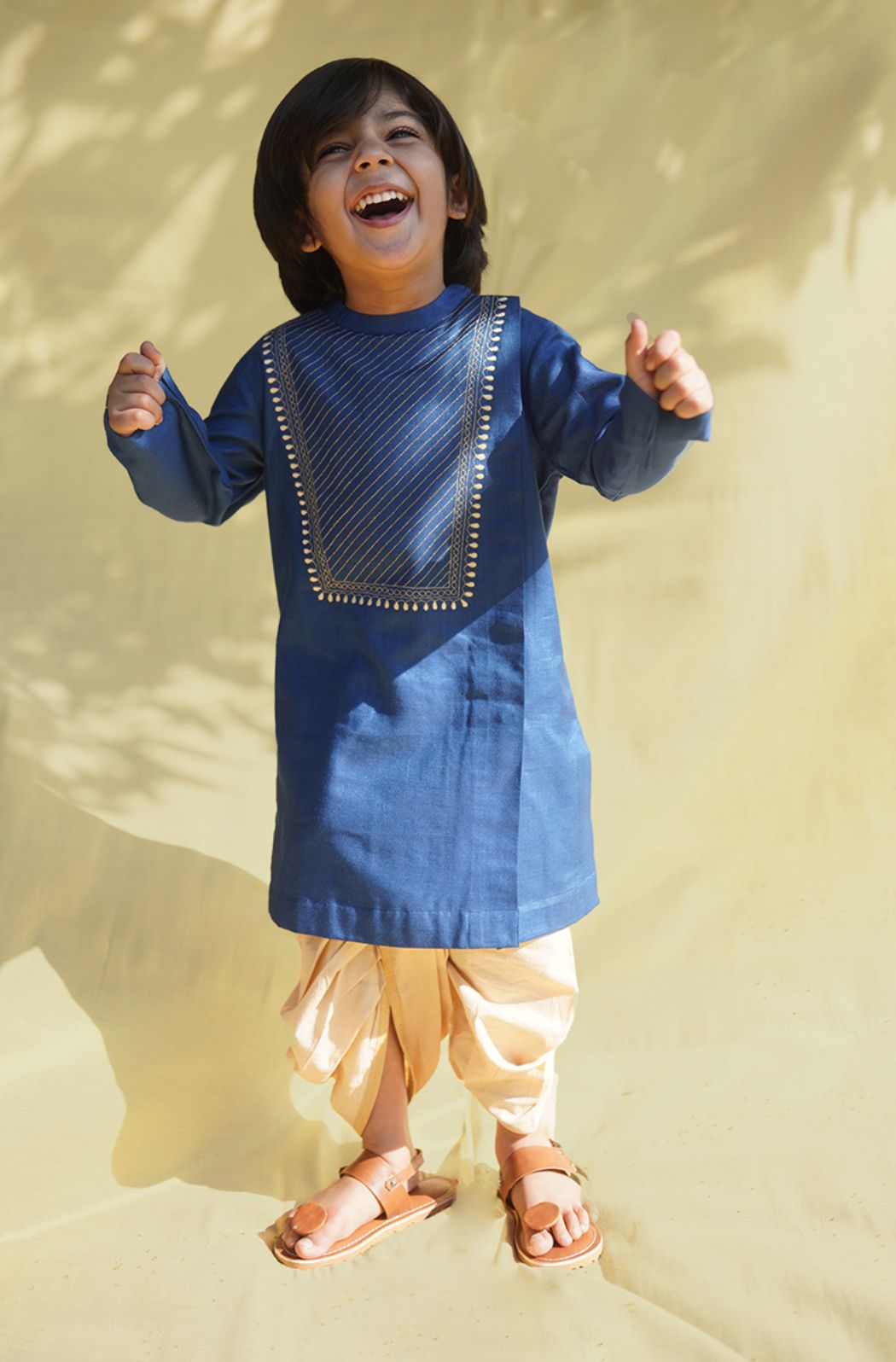 Boys Silk Blue Dhoti Set - Eco-friendly - Sama Homes