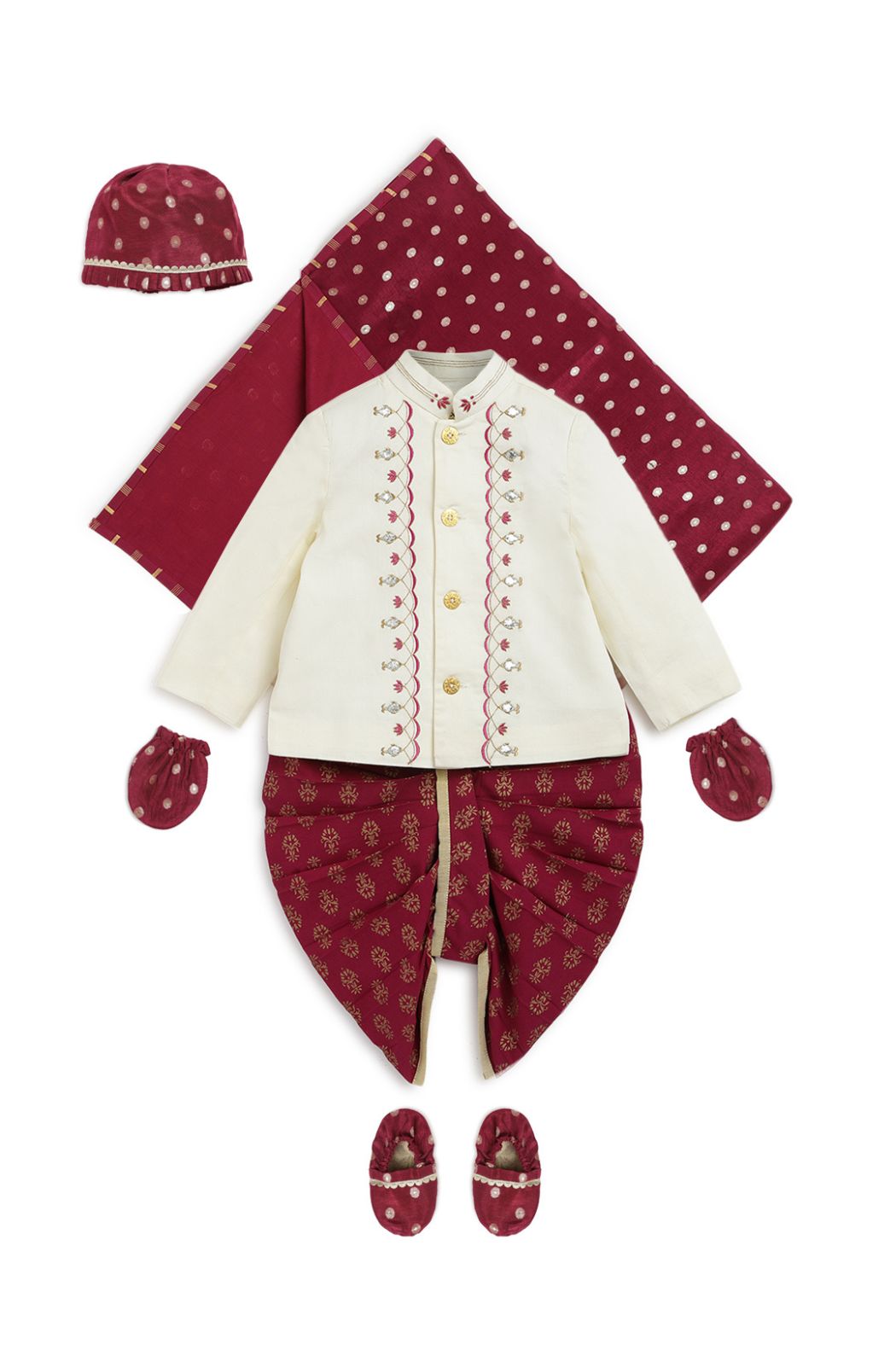 Baby Boy Fish Embroidery Jamna Set - Cream - Eco-friendly - Sama Homes