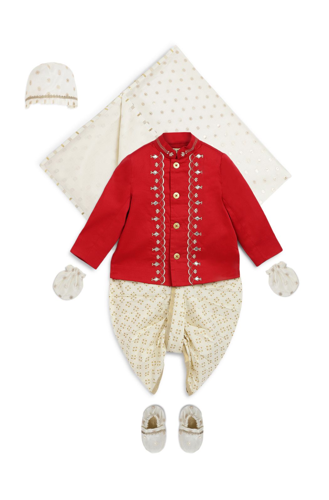Baby Boy Fish Embroidery Jamna Set - Red - Eco-friendly - Sama Homes