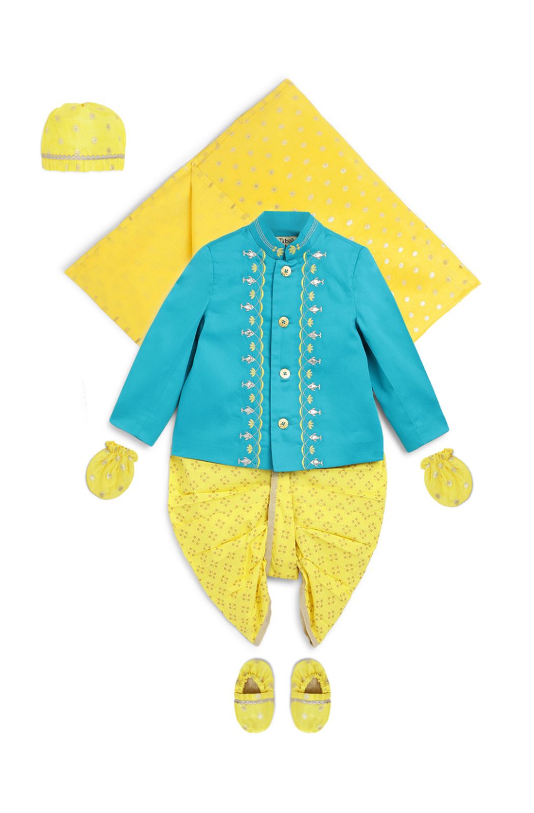 Baby Boy Fish Embroidery Jamna Set - Blue - Eco-friendly - Sama Homes