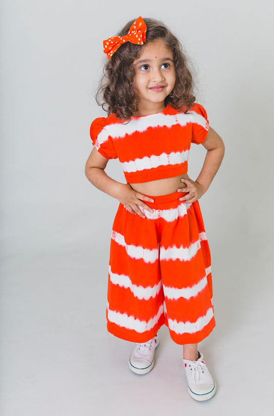 Girls Orange Stripe Top Set