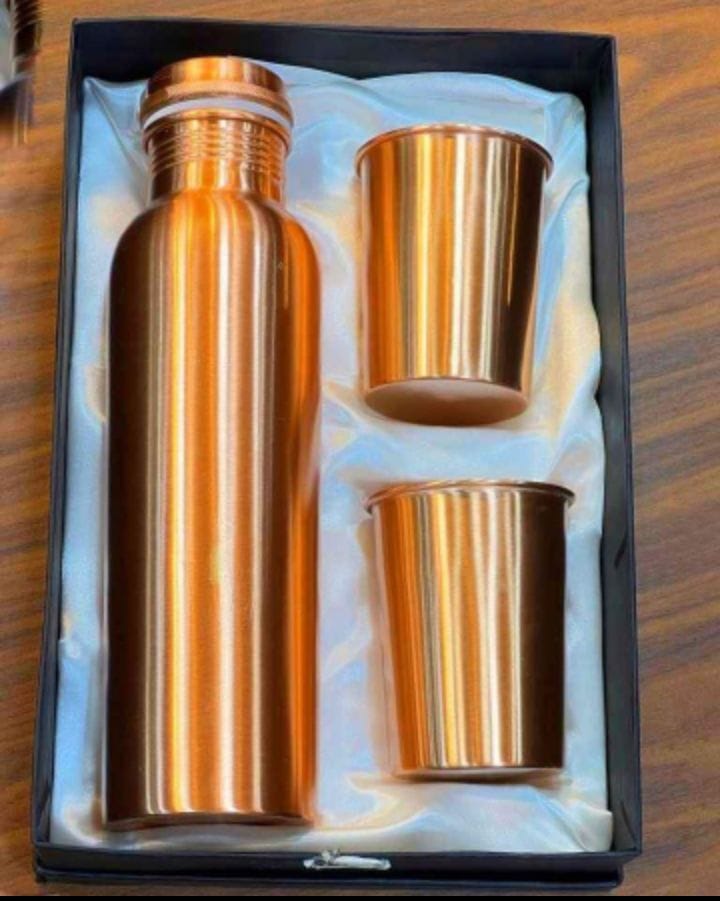 Ayurvedic copper water bottle and glass gift set