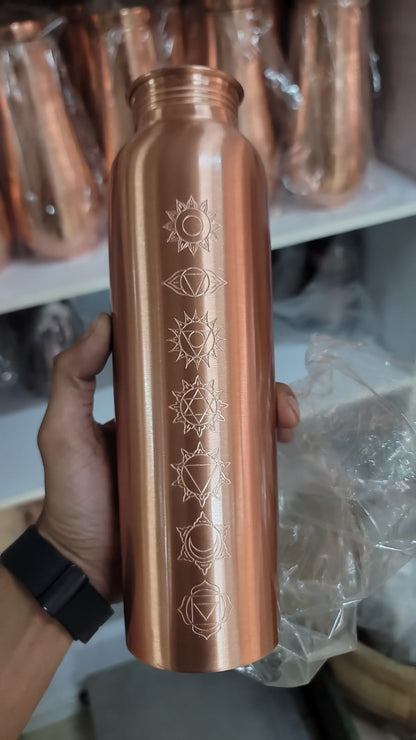SAMA Homes 7-Chakra Engraved Pure Copper Water Bottle (1L) – Unlined Ayurvedic Hydration by Sama Homes - Sustainable Living (View 4)