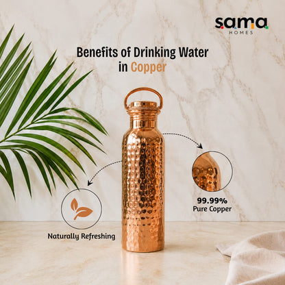 Handcrafted Ayurvedic Pure Copper Water Bottle - 950ml Hammered Design with Leak-Proof Loop Cap | 100% Certified Purity by Sama Homes - Copper Bottle (View 8)