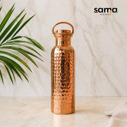 Handcrafted Ayurvedic Pure Copper Water Bottle - 950ml Hammered Design with Leak-Proof Loop Cap | 100% Certified Purity by Sama Homes - Copper Bottle (View 4)