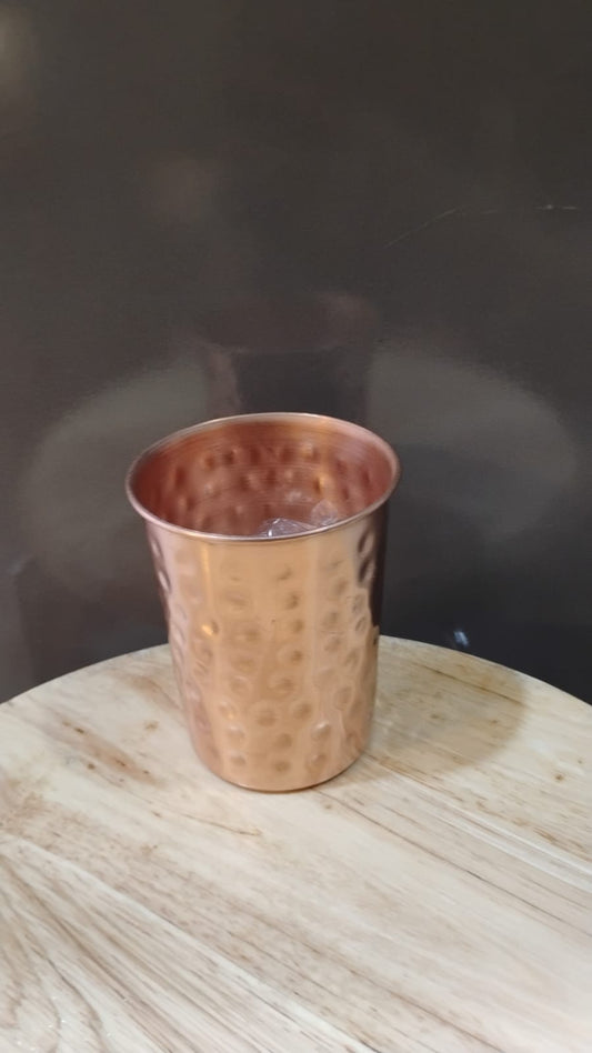 Pure Copper Hammered Water Glass Set of 2 (300ml Ayurvedic Tumblers)
