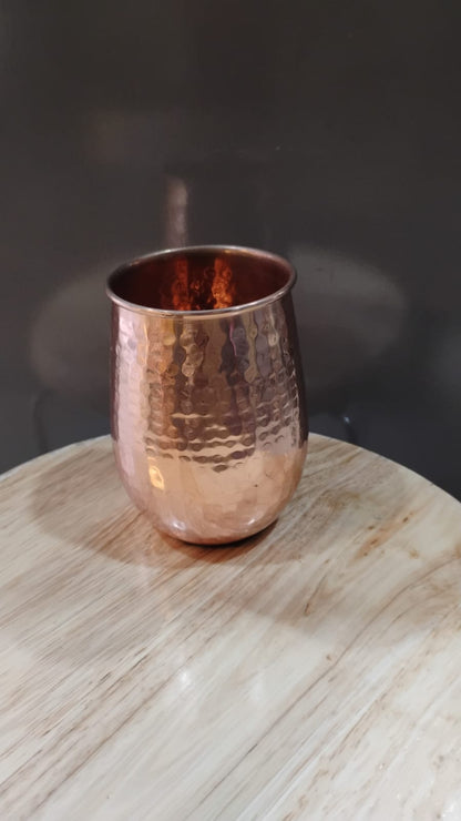 Pure Copper Curved Hammered Tumbler Set of 2 (400ml Ayurvedic Glasses) by SAMA Homes - Sustainable Living